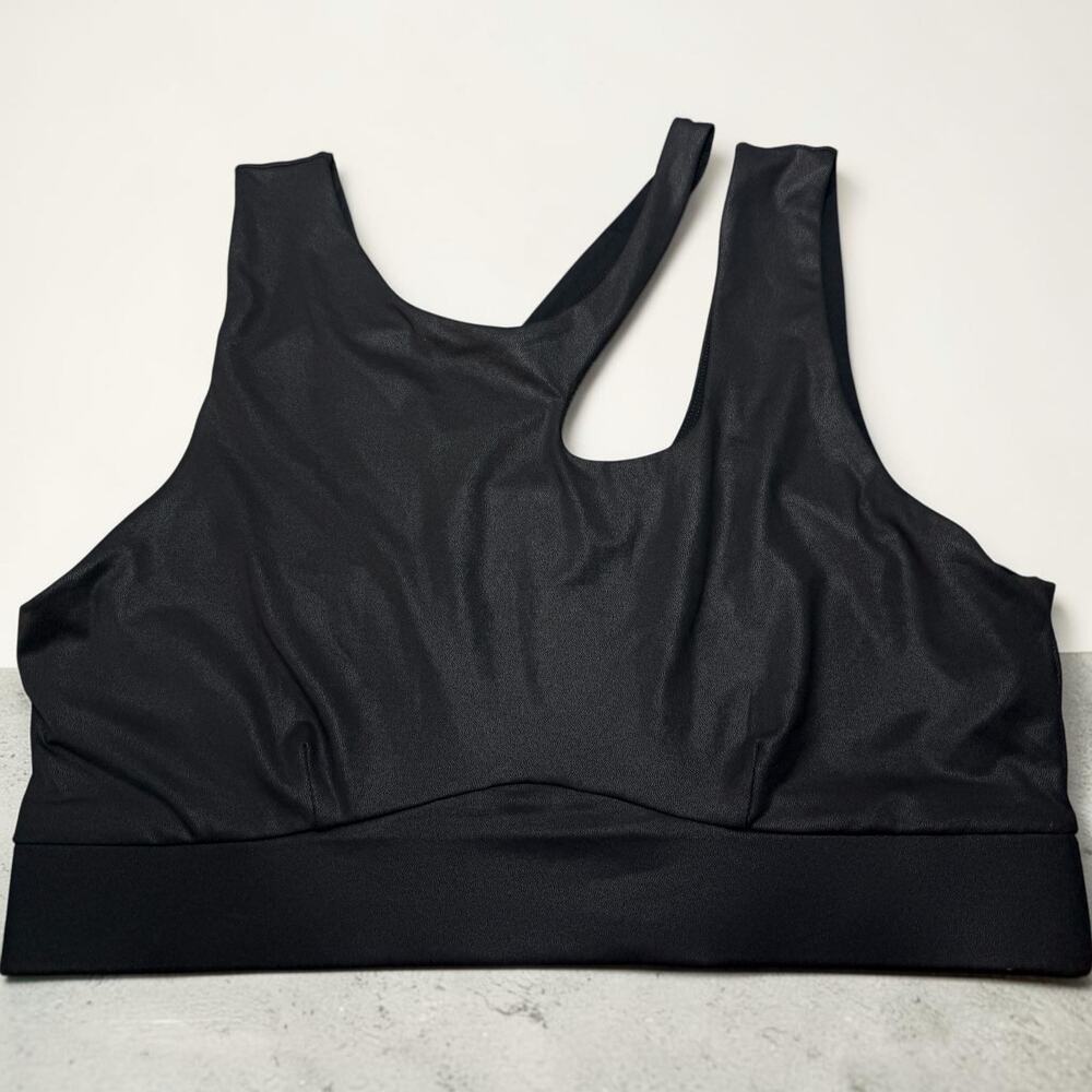 Fabletics Leather Like Longline Sports Bra Black Athletic Crop Top